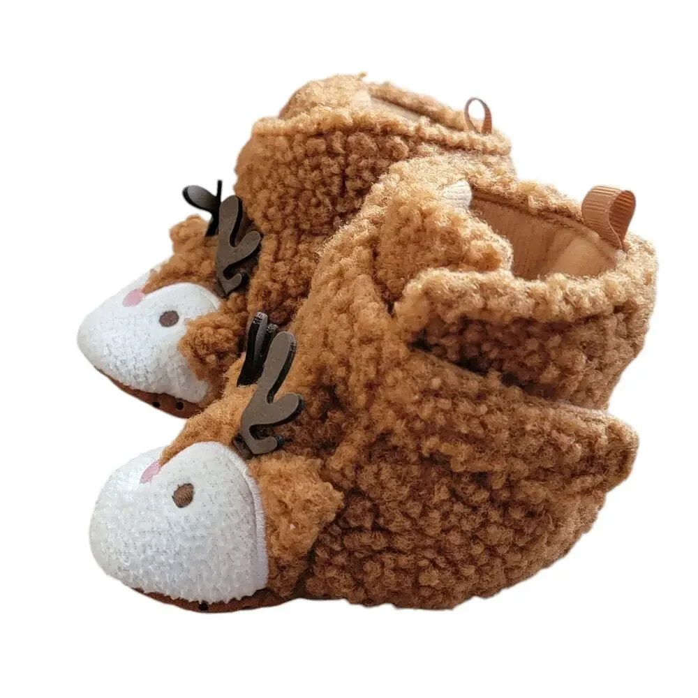 Cat & Jack Reindeer Slippers Sz 6/9M Brown Faux Fur Crib‎ Shoes Christmas Baby